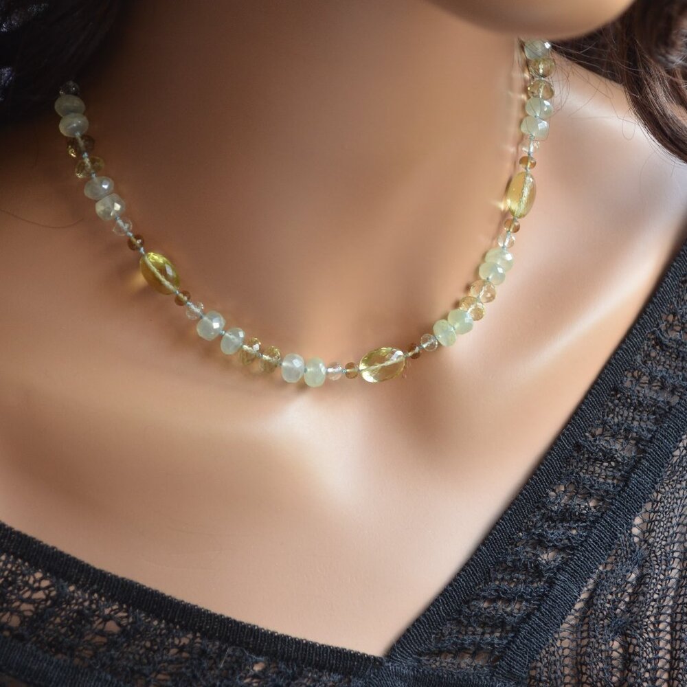 Hand Knotted Necklace with Lemon Quartz and Green Chalcedony